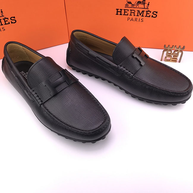 Giày lười loafer hermes vân chéo đen MB277