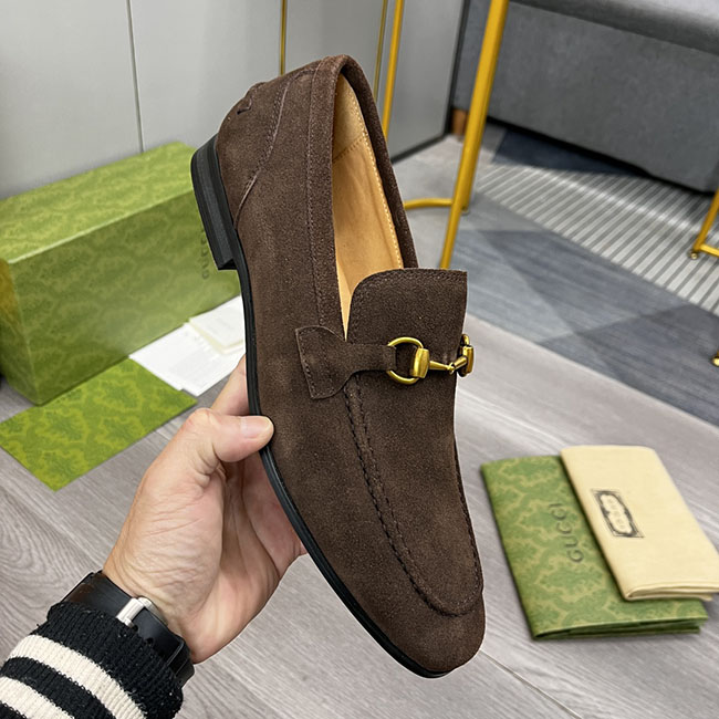 Giày gucci da lộn loafer nâu MB358