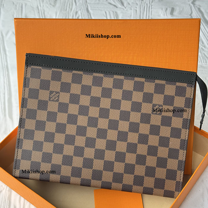 Ví cầm tay lv nam clutch nâu caro MK155