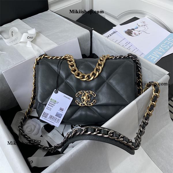 Túi Chanel 19 Handbag Light Black Lambskin Like Auth - Mikiishop
